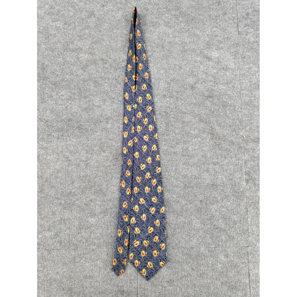 Robert Talbott Mens Silk Tie Navy Blue Yellow Red Floral Tulip Hand Sewn USA